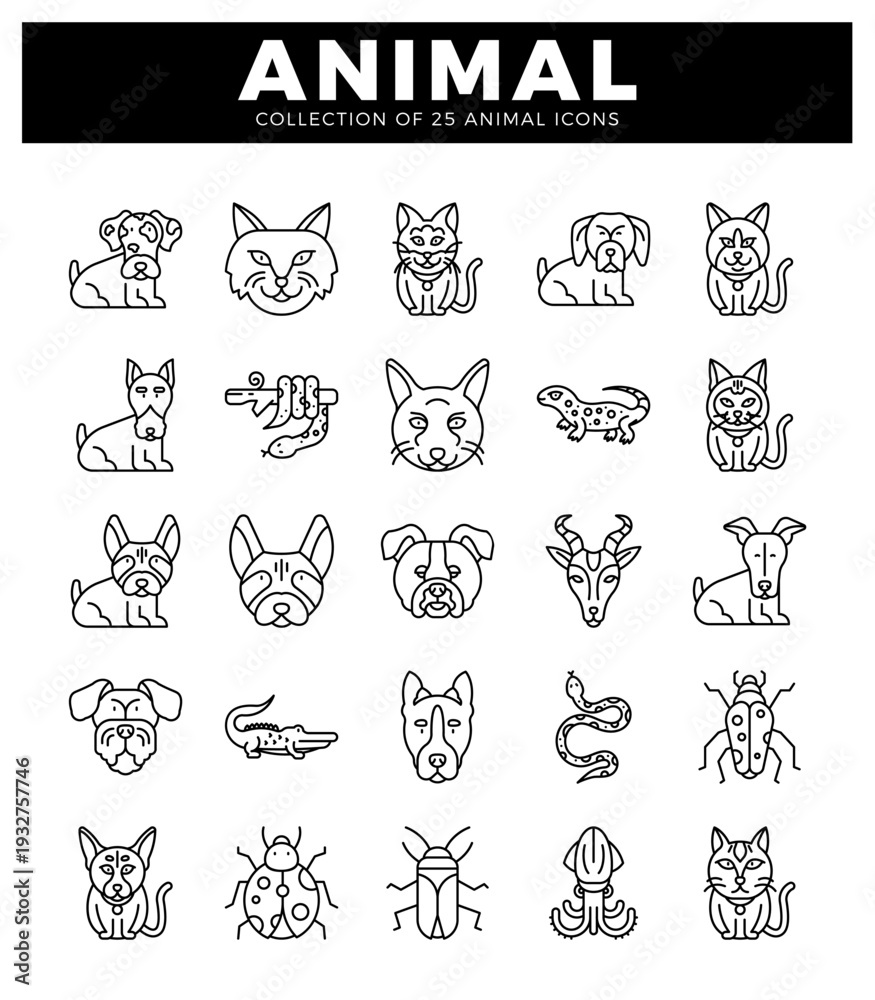 Fototapeta premium animal icons in outline style on a white background.