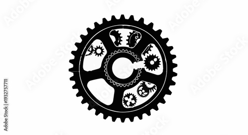 Intricate mechanical gear with smaller cogs inside, symbolizing complex systems and precision engineering.