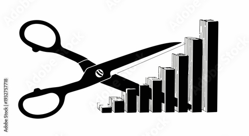 Scissors cutting a rising bar graph, symbolizing financial decline or disruption.