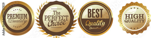 Four gold and brown quality guarantee badges on white background