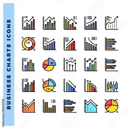 25 Business Chart and Diagram Lineal Color icon pack. vector illustration.
