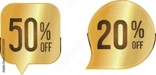 Golden discount labels for sales and promotions