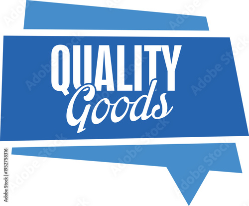 A blue and white logo for a store called quality goods