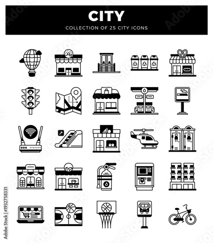 diverse city icons. a visual representation of urban elements. presented in a grid layout.