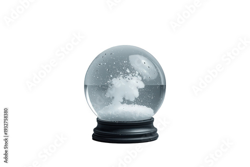 Snow globe with swirling white snow inside a glass sphere, creating a winter scene on a transparent background