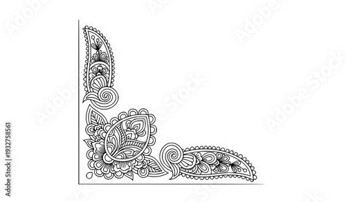Minimal mehndi corner ornament line art vector