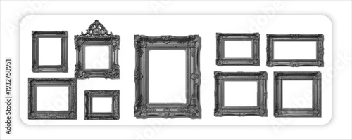 Vintage Picture Frames of Ornate Golden Picture Frames on White Background