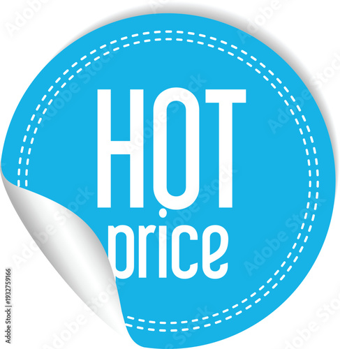 Blue sticker with hot price text peeled off