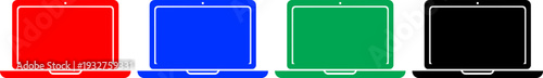 Laptop computer icons collection in four colors showing modern digital display for mobile workstation