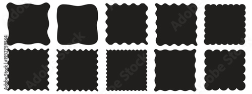 Organic frame  square wavy text box and irregular shapes doodle. Abstract geometric doodle border. Empty fluid form. Hand drawn vector illustration isolated on white background