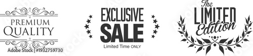 Black and white sale labels with decorative elements