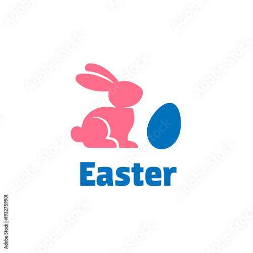 Easter Bunny Logo Minimalist Pink Rabbit Flat Vector Icon for Spring Holiday