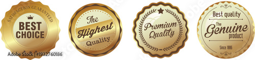Four gold seals with different quality and authenticity labels