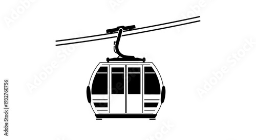 Cable car icon, gondola lift, aerial tramway, transportation system, graphic illustration