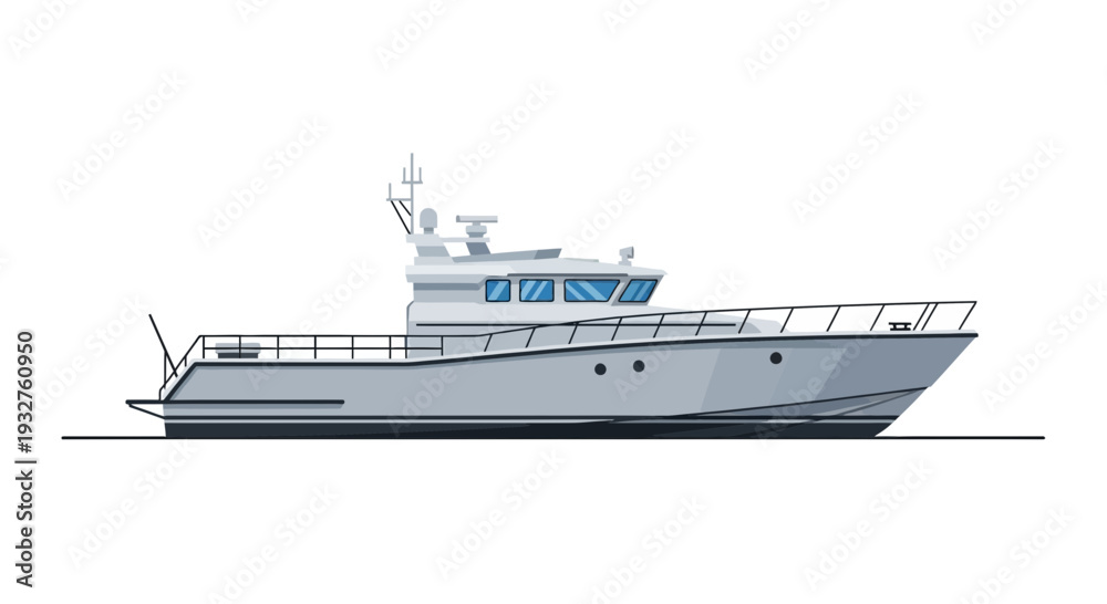 Fototapeta premium Modern motor yacht, side view, illustration