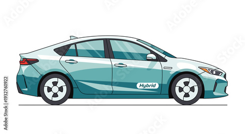 Modern hybrid car illustration, side view, clean design, eco-friendly