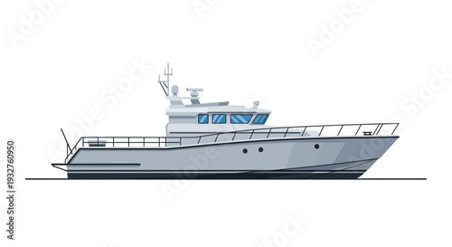 Modern motor yacht, side view, illustration