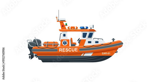 Orange Rescue Boat SAR-01 with Lifebuoys and Emergency Lights