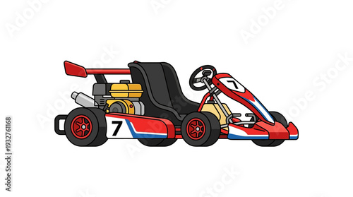 Red racing go-kart with number 7 on white background