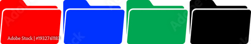 Folder icon set in red blue green and black for file storage and digital document management system