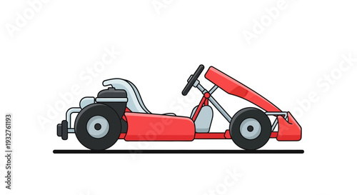 Red racing go-kart on white background, cartoon style