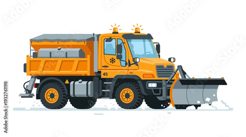 Snow Plow Truck Clearing Road in Winter