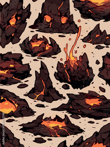 Volcanic Crater and Burning Lava Game Assets - Fantasy Magma Environment Elements