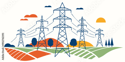 A vibrant illustration of renewable energy sources and their integration into the power grid.
