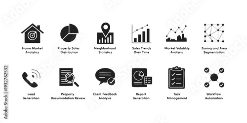 Icons representing various business and management concepts and services