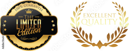 Two gold quality guarantee seals on white background