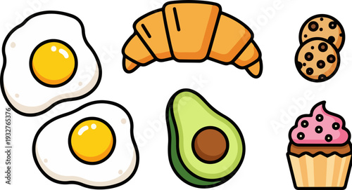 Set of 6 Breakfast and Snack Food Icons Vector