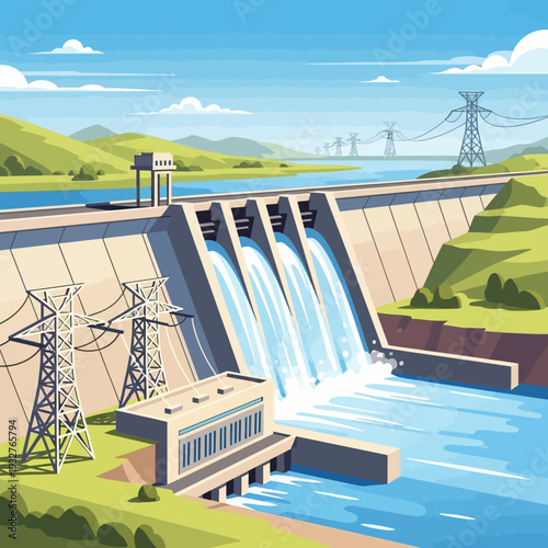 Hydroelectric Dam Generating Renewable Energy in a Serene Landscape.