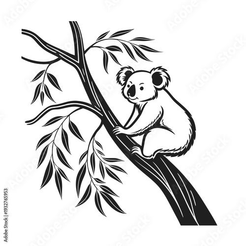 Vector koala on tree branch illustration