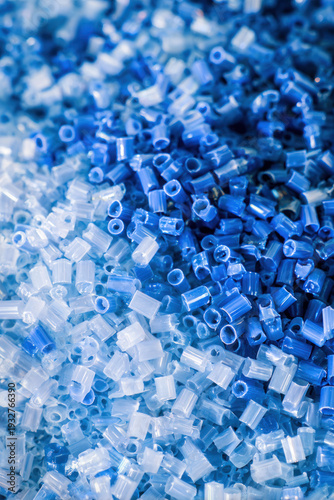 Blue Plastic Polymer Granules Industrial Macro Texture