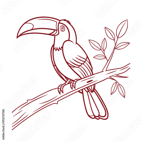 Vector illustration of a red toucan on a branch