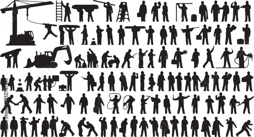 Big Set of Construction Worker and Business People Silhouettes Vector Collection isolated PNG with Transparent Background