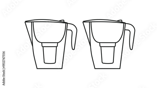 Vector graphic illustration showcasing two identical water filter pitchers side by side for comparison or replacement set indication