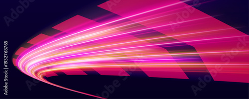 Multicolor speed trail flows rapidly across the scene, leaving glowing curved trails with scattered spark particles. Futuristic accent. vector
