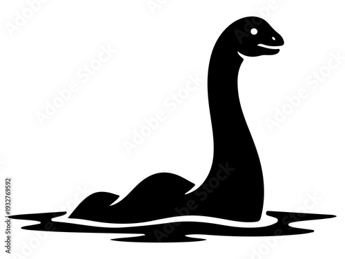 Black Silhouette Icon of Loch Ness Monster Nessie for Scottish Folklore