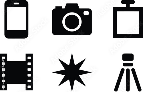 Smartphone Camera Photo Film Star Tripod Icons vector illustration