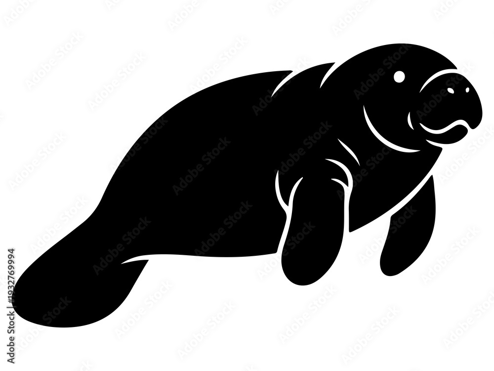 Obraz premium Black Silhouette Icon of Manatee Sea Cow Marine Mammal