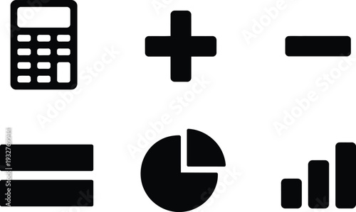 Calculator Plus Minus Equals Pie Chart Bar Graph Icons vector illustration