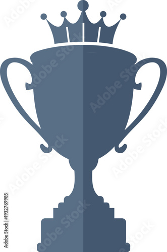 A blue trophy with a crown on top