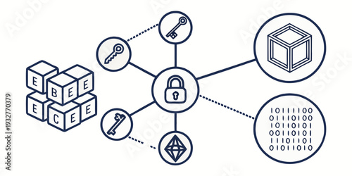 Illustration of a network diagram showing data flow and processing