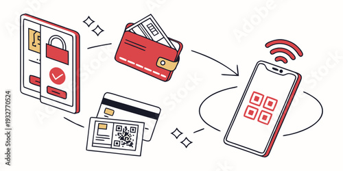 Illustration of a mobile payment process using a smartphone and credit card