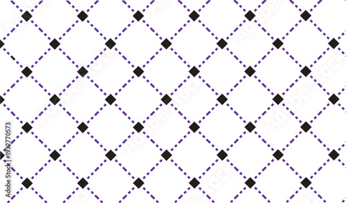 Purple diagonal dotted line pattern with black diamond shape accents on transparent grid background repeating seamless geometric layout for abstract texture design needs
