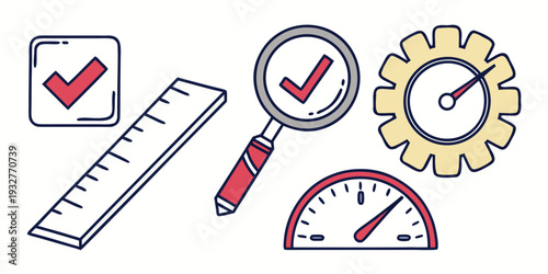 Assorted icons representing quality control and measurement tools