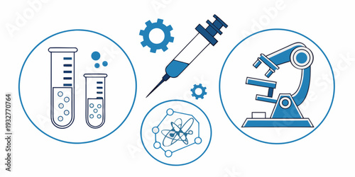 Scientific icons representing various fields of study and research