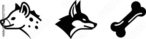 Hyena, fox, and bone icons representing wild animals and food in a simple graphic style