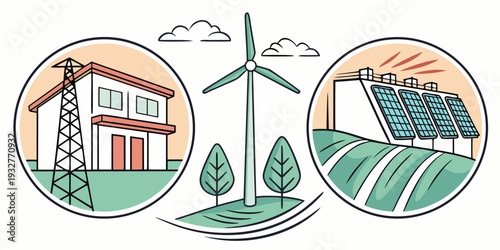 A serene countryside landscape with a farmhouse, windmill, and lush green fields.